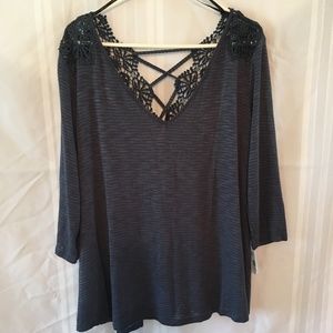 Jessica Simpson Plus Navy Crocheted Back Top NWT
